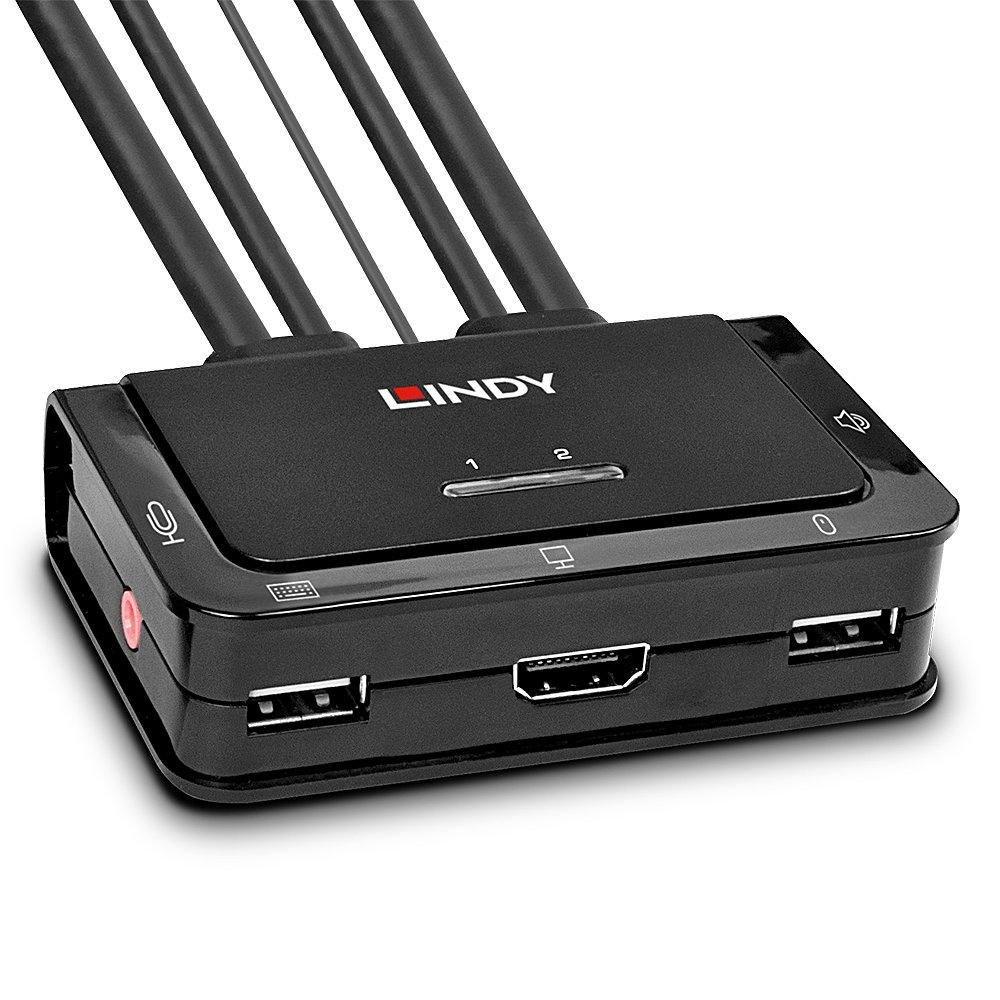 LINDY KVM-switch Compact – 2 porte HDMI med USB 2.0 og audio