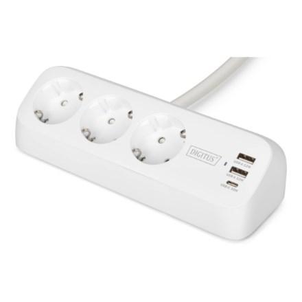 DIGITUS stikdåse med 3 Schuko-udtag + 3 USB-porte – hvid billede