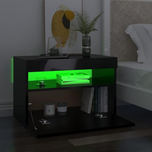 Sengeskab m. LED-lys 60x35x40 cm sort højglans