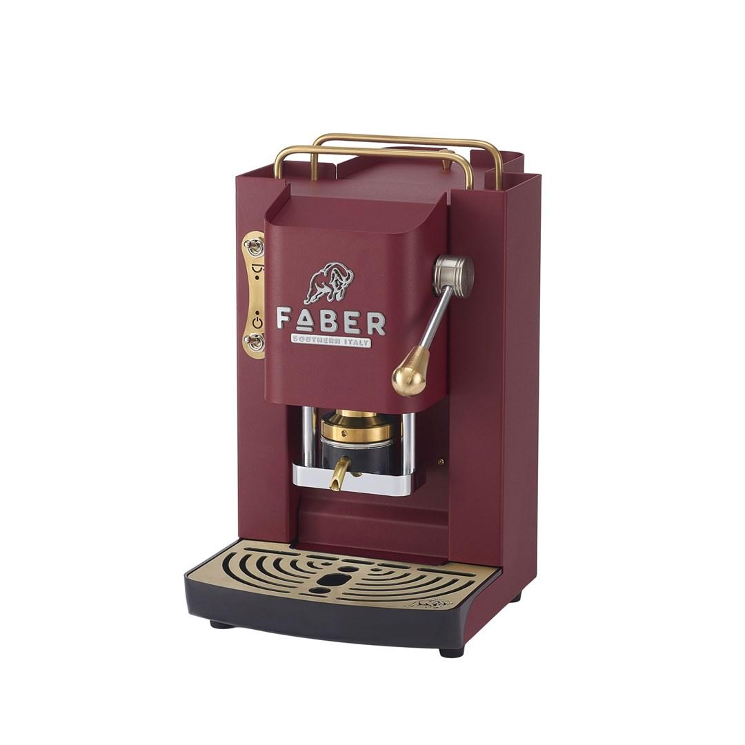 FABER Pro Deluxe kaffemaskine – Cherry Red med messingdetaljer
