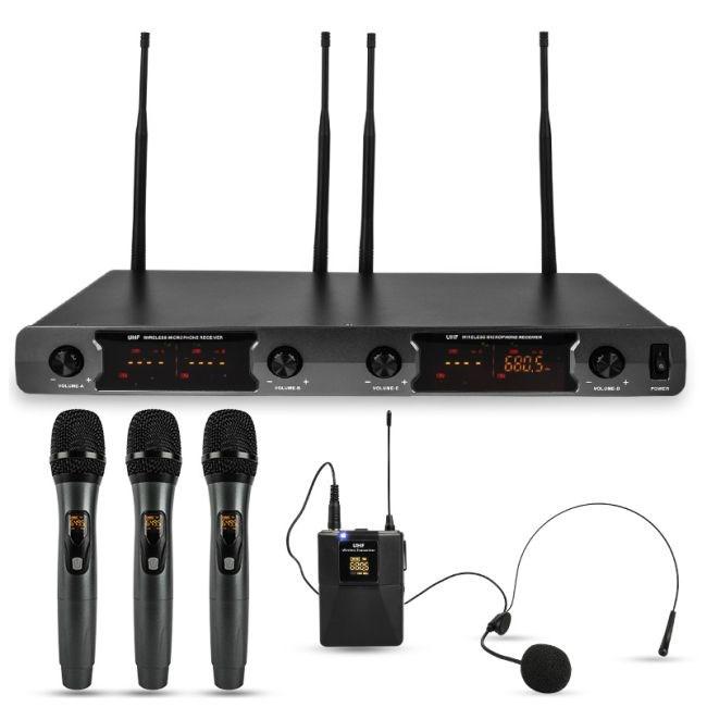 Trådløst mikrofon-system NN WMIC4 - 4-kanals sæt med håndholdte og headset