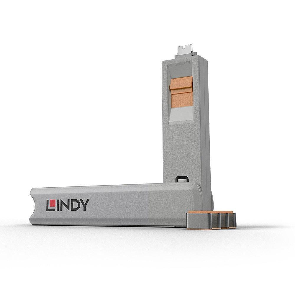 LINDY USB-C portblokker-nøgle - sæt med 4 blokke, orange billede