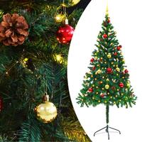 Kunstigt juletræ med kugler og LED-lys 180 cm grøn