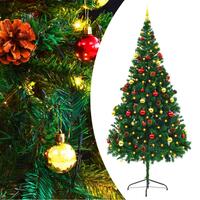 Kunstigt juletræ med kugler og LED-lys 210 cm grøn