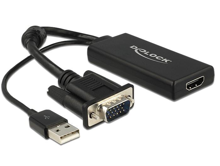 DELOCK VGA til HDMI adapter med lyd - 0,25 m, sort billede