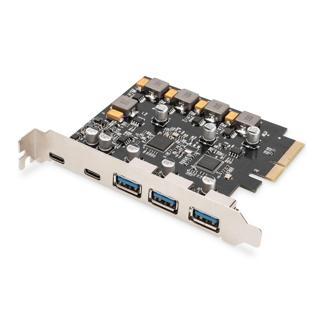 DIGITUS DS-30222 PCIe kort - USB 3.1 Gen2 med 2x USB‑C og 3x USB‑A billede