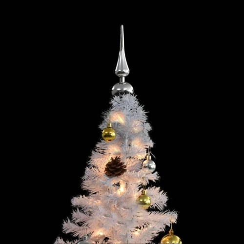 Kunstigt juletræ med LED-lys og julekugler 210 cm - hvid