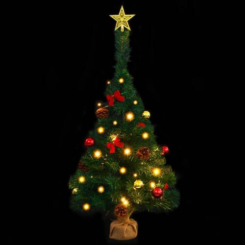 Kunstigt juletræ med kugler og LED-lys 64 cm grøn