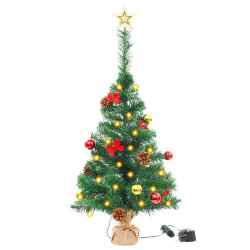 Kunstigt juletræ med kugler og LED-lys 64 cm grøn