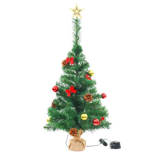 Kunstigt juletræ med kugler og LED-lys 64 cm grøn