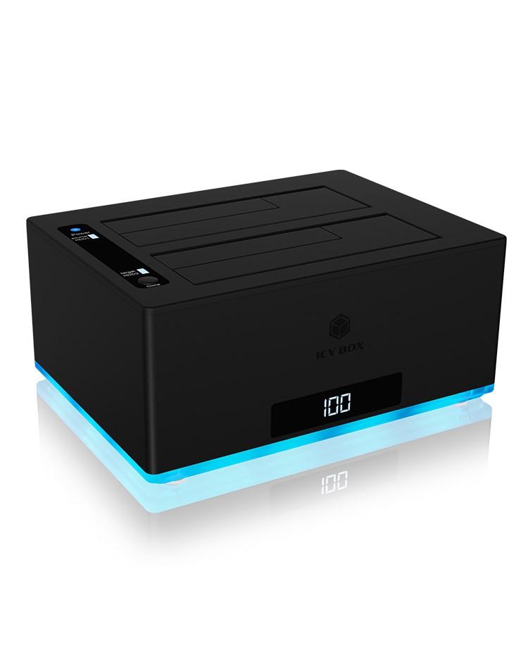 ICY BOX IB-127CL-U3 - Dual dockingstation til 2,5"/3,5" HDD, USB 3.2 Gen 1, sort billede