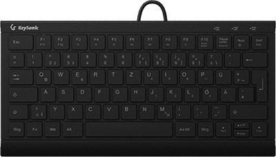 KeySonic KSK-5011ELC (DE) – kompakt USB-tastatur med hvid bagbelysning, QWERTZ, sort