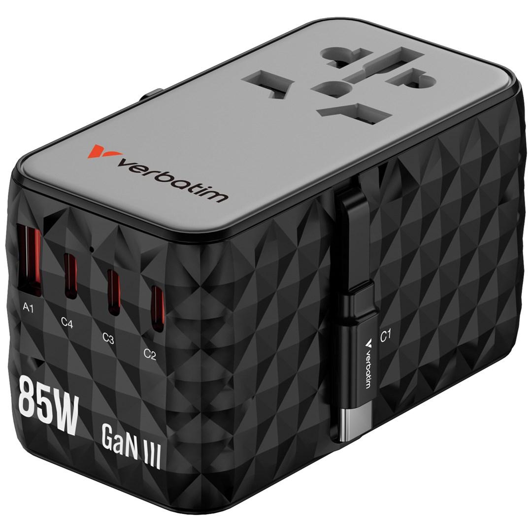 Verbatim Charge ’n’ Travel Diamond 85W - rejseadapter med udtrækkeligt kabel billede