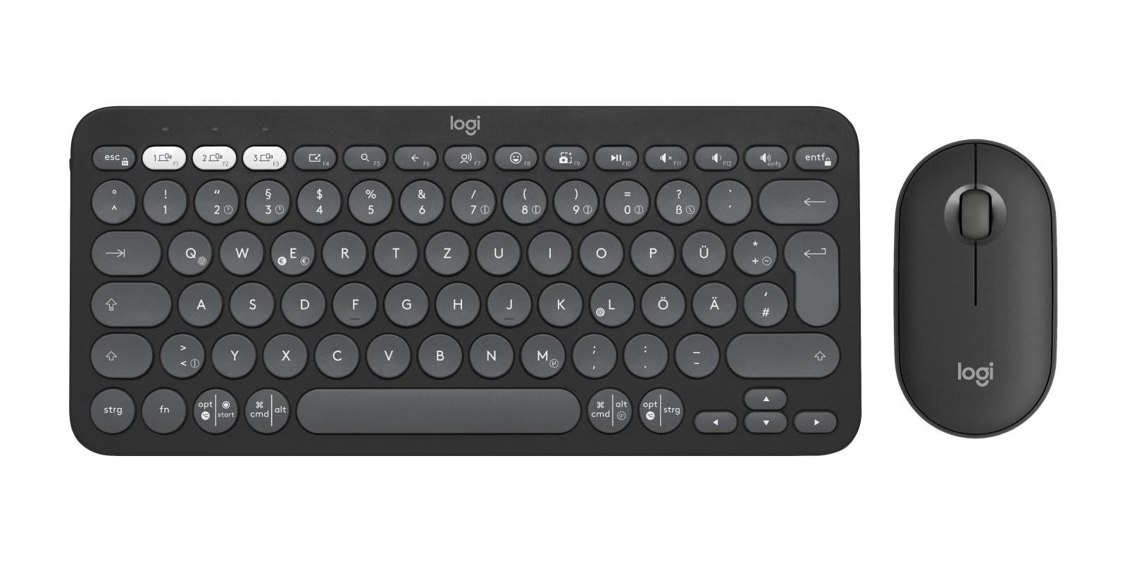 Logitech K380 + Pebble M350 - trådløst tastatur og mus, RF + Bluetooth, QWERTZ tysk, grafit billede