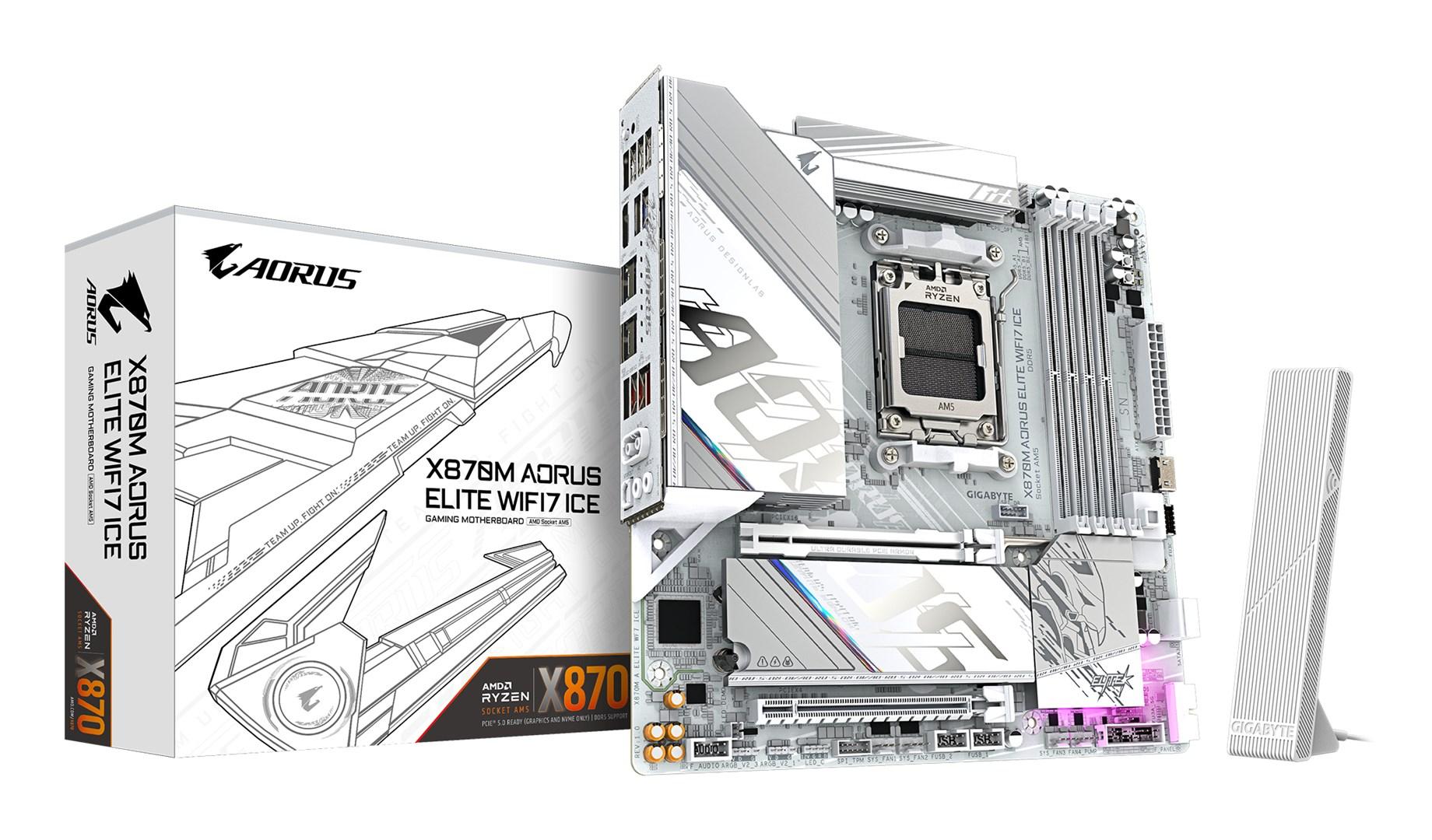 Gigabyte X870M Aorus Elite WiFi 7 ICE bundkort - AM5, DDR5 op til 8.200 MHz, PCIe 5.0, USB4 billede