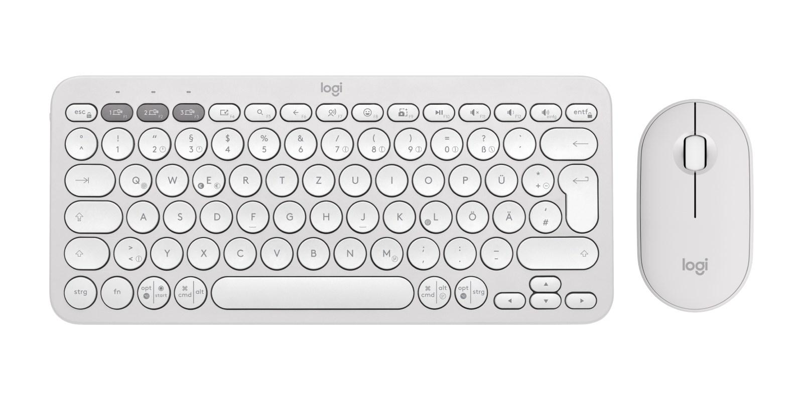 Logitech K380 + M350 tastatur- og musesæt - trådløs RF/Bluetooth, QWERTZ (tysk), hvid billede