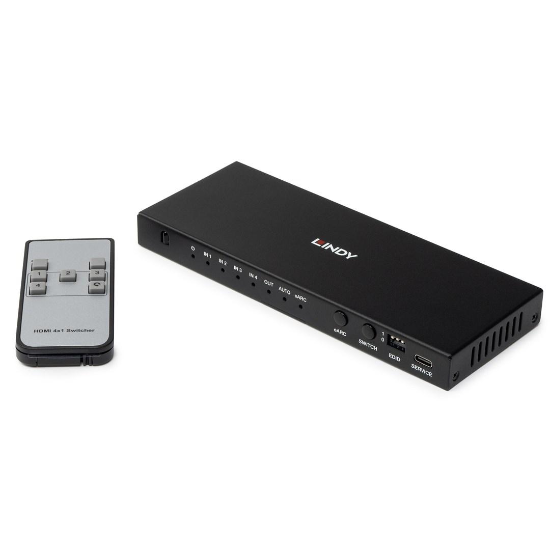 LINDY 4‑ports HDMI 2.1 switch 8K60 med eARC