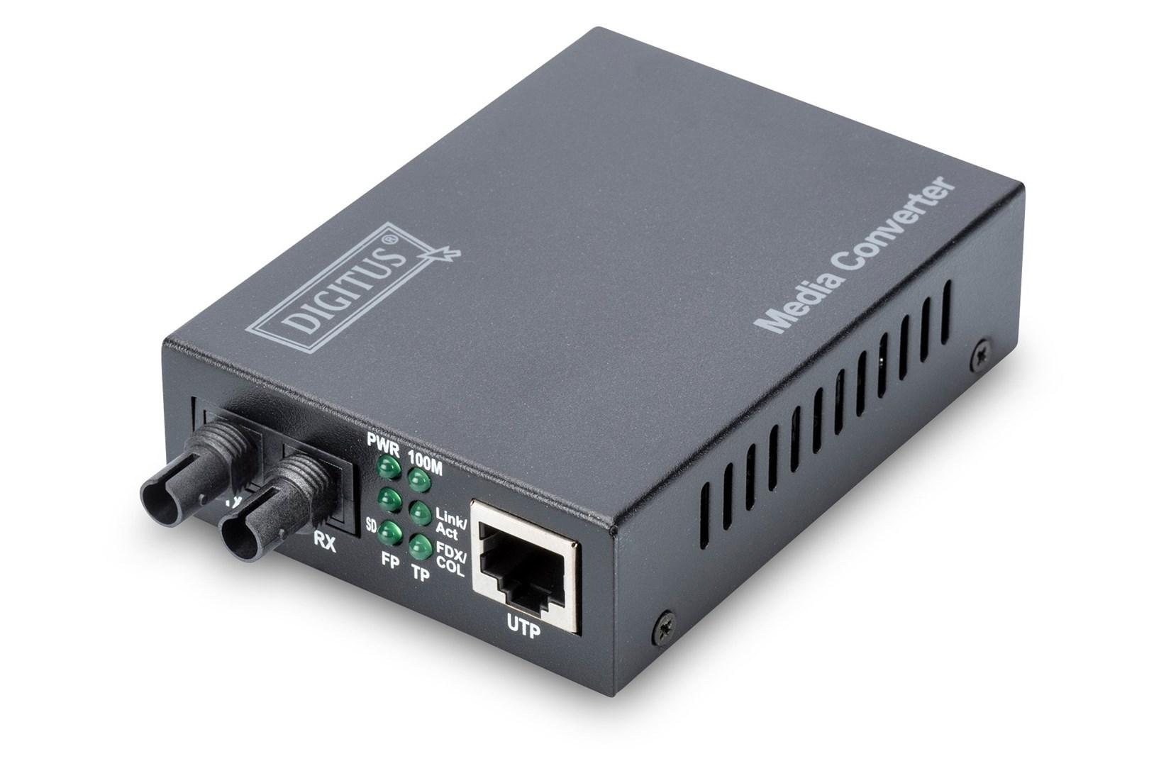 DIGITUS mediekonverter - Fast Ethernet, multimode, RJ45/ST billede