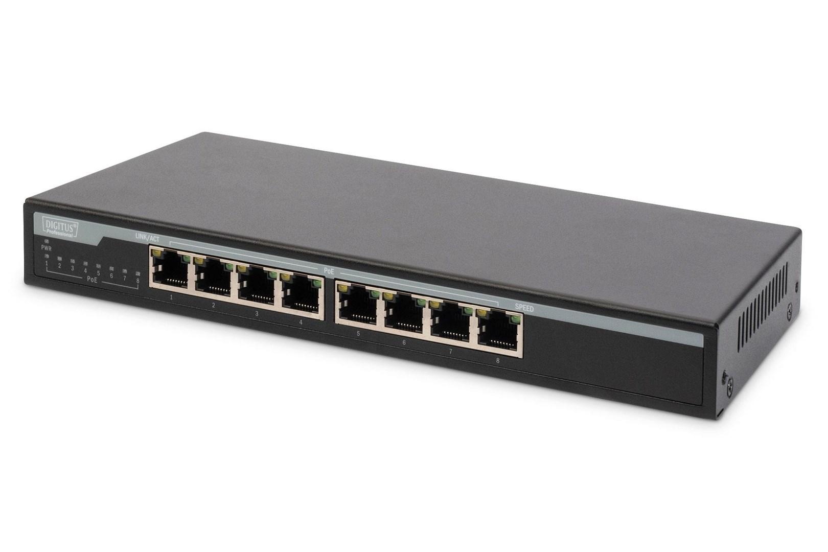 DIGITUS DN-95340 8-port Gigabit PoE switch – 135 W, unmanaged, sort billede