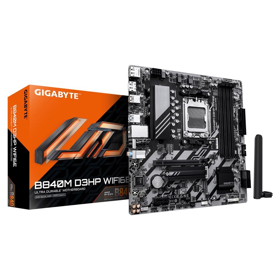 Gigabyte B840M D3HP Wi‑Fi 6E bundkort – AM5, DDR5 op til 8.200 MHz, 2x M.2 PCIe 4.0 billede