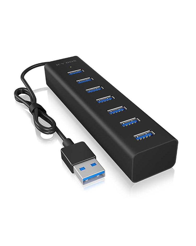 ICY BOX IB-HUB1700-U3 – 7‑ports USB 3.2 Gen 1 hub, Type‑A, 5.000 Mbit/s – sort billede