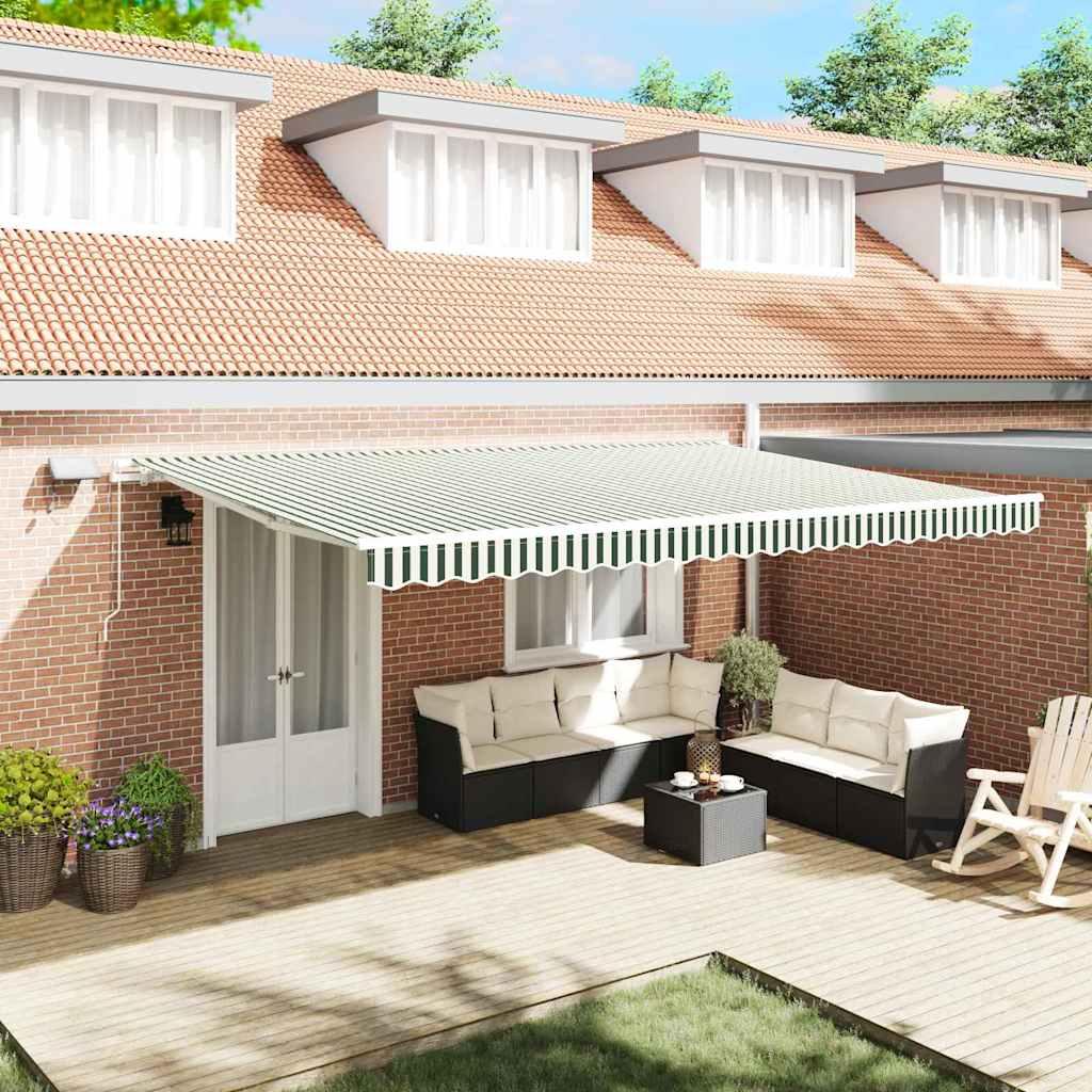 Udtrækkelig Markise Grøn og Hvid 500 × 350 cm Stof og stål