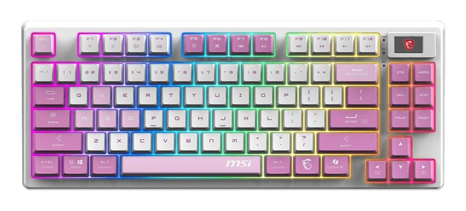 MSI Forge GK600 TKL Wireless - mekanisk gaming-tastatur, RGB, USB + Bluetooth, violet/lyserød/hvid (spansk QWERTY)