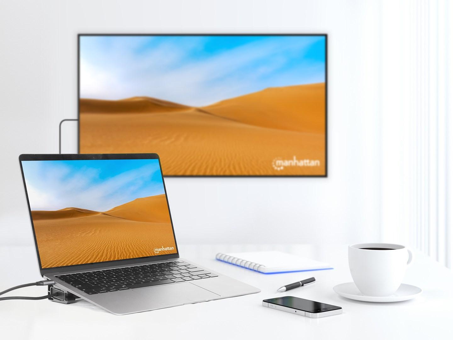 Manhattan 10‑i‑1 USB‑C PD dockingstation med 2x HDMI (4K) billede