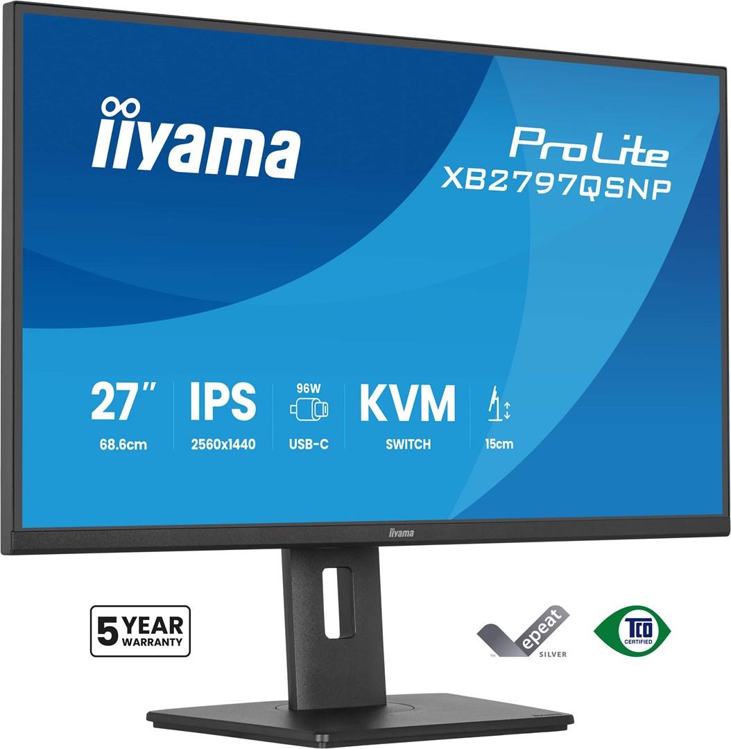 iiyama ProLite XB2797QSNP-B1 27" IPS skærm - QHD, USB-C 96 W, KVM, sort billede