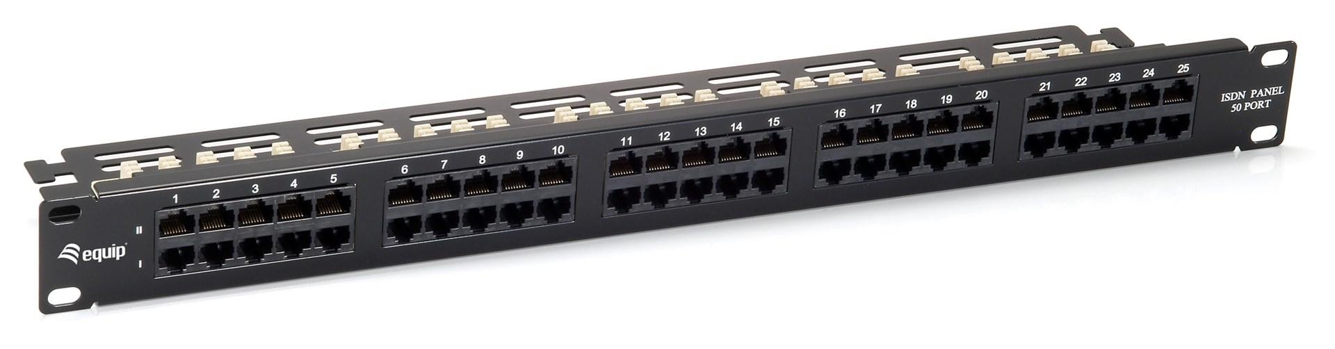 Equip 50-port Cat.3 RJ45 ISDN patchpanel - sort, 1U