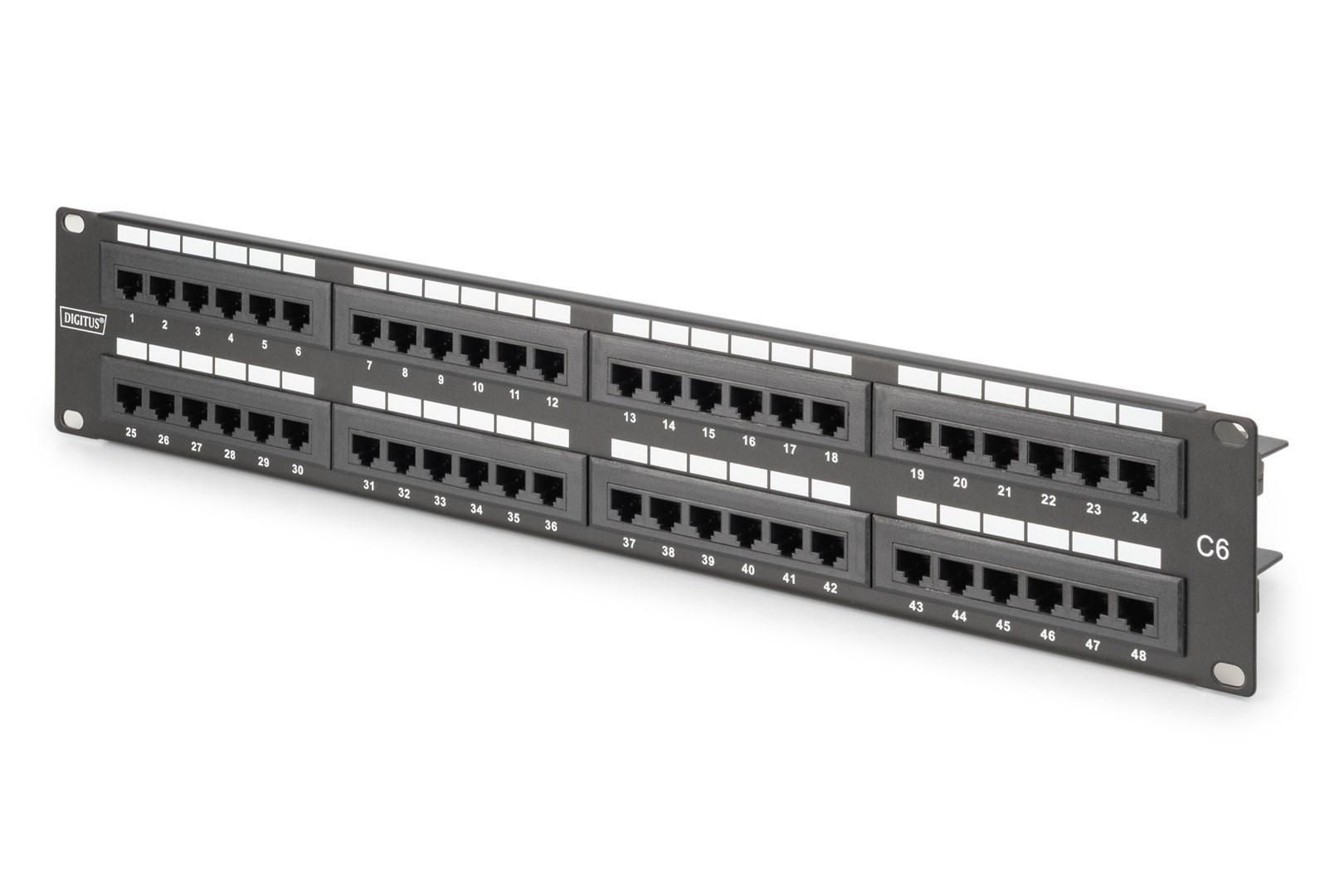 DIGITUS patchpanel 2U – 48-port Cat6, uafskærmet, sort billede