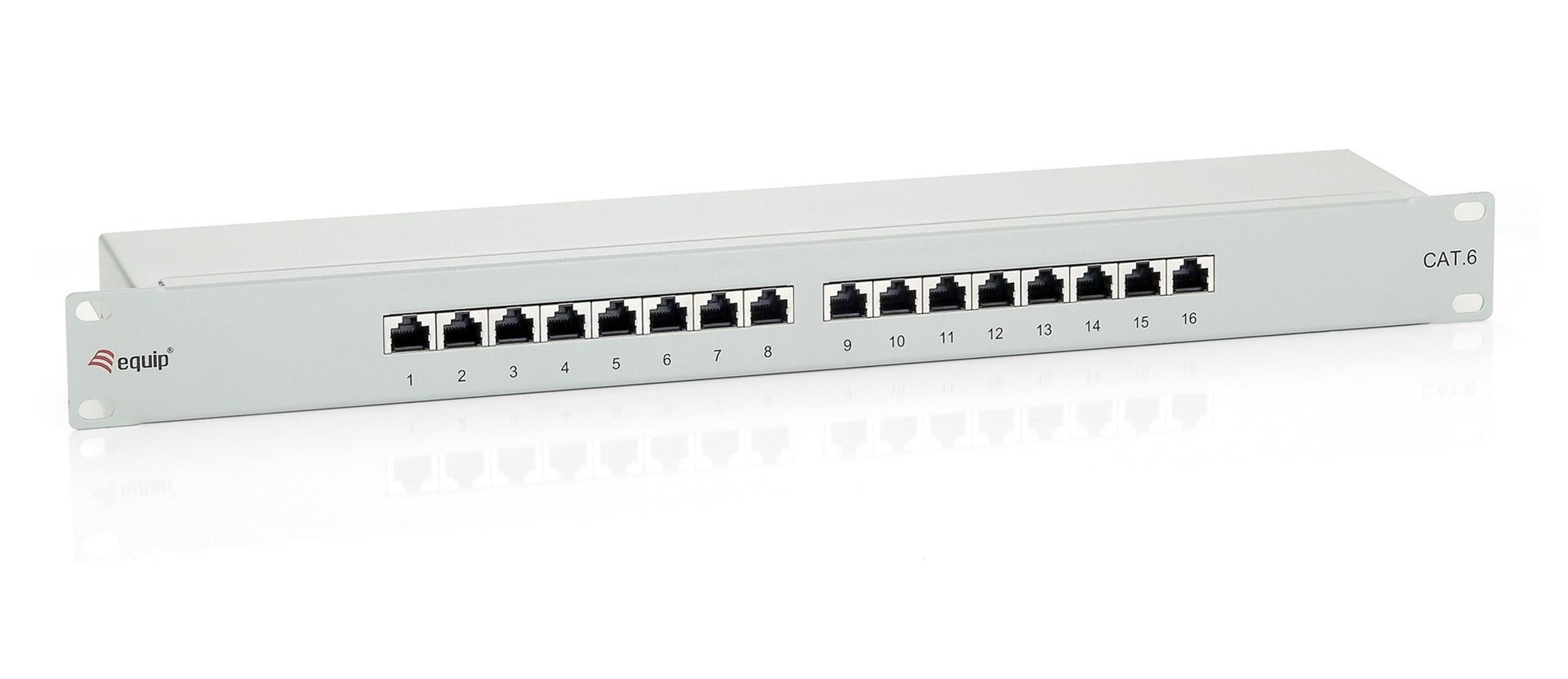 Equip patchpanel 16-port Cat6, skærmet - lys grå, 1U rack billede