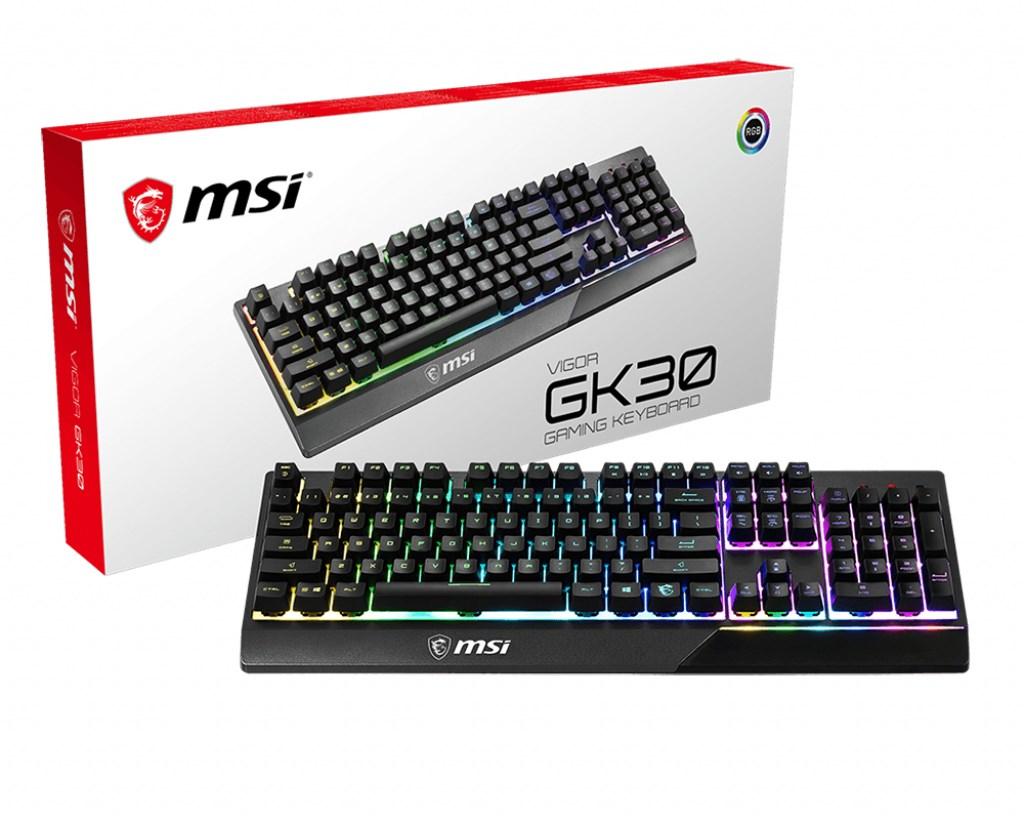 MSI Vigor GK30 RGB gamingtastatur - DE-layout, mekaniske membrankontakter, 6-zoners RGB Mystic Light billede