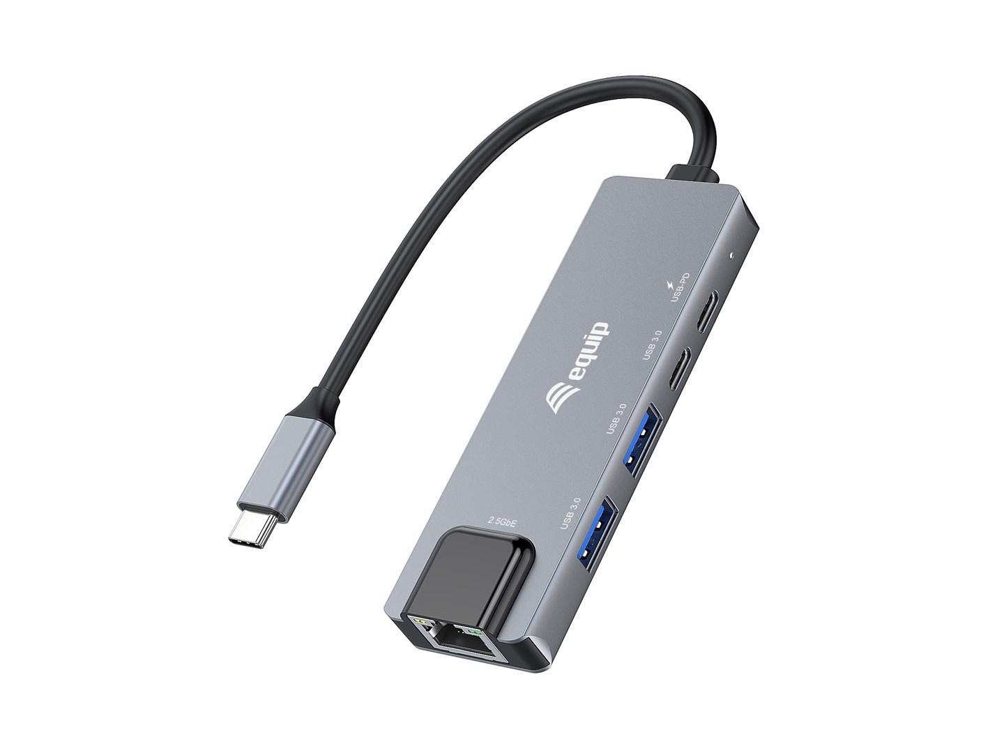 Equip 5-i-1 multifunktionel USB-C adapter – 2,5 GbE, 2× USB-A, 2× USB-C, 100 W USB PD