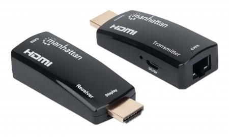 Manhattan HDMI over Ethernet extender 1080p/60 Hz – kompakt sæt med sender og modtager, PoC, sort billede