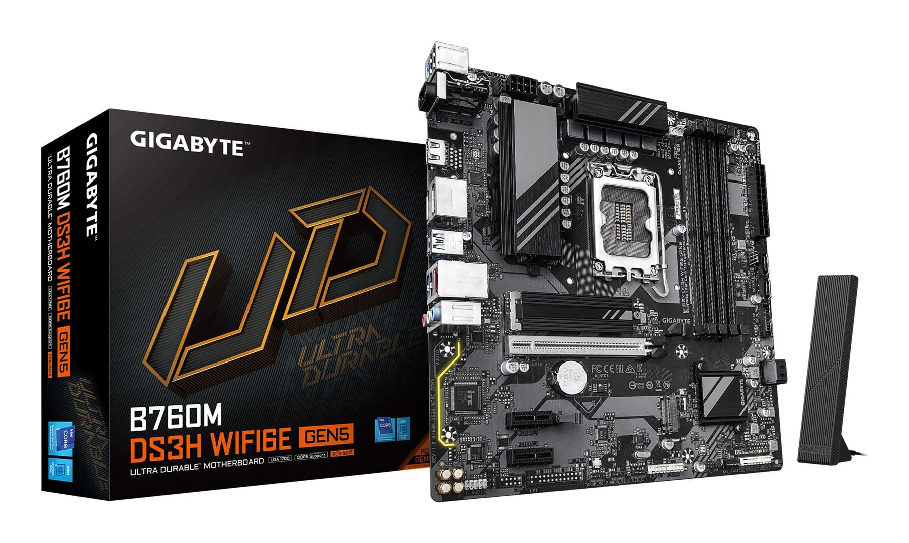 Gigabyte B760M DS3H WiFi 6E Gen5 bundkort - LGA1700, DDR5, 2× M.2, 2,5GbE, USB 3.2 Gen2 billede