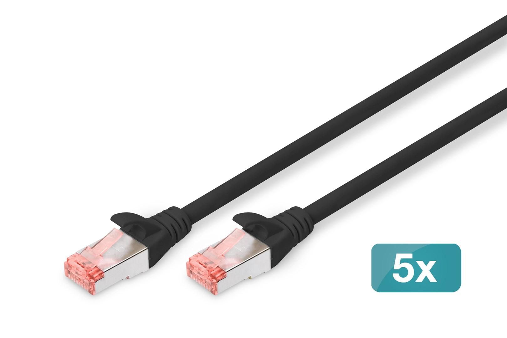 DIGITUS CAT 6 S/FTP patchkabel - 10 m - sort (5 stk.) billede