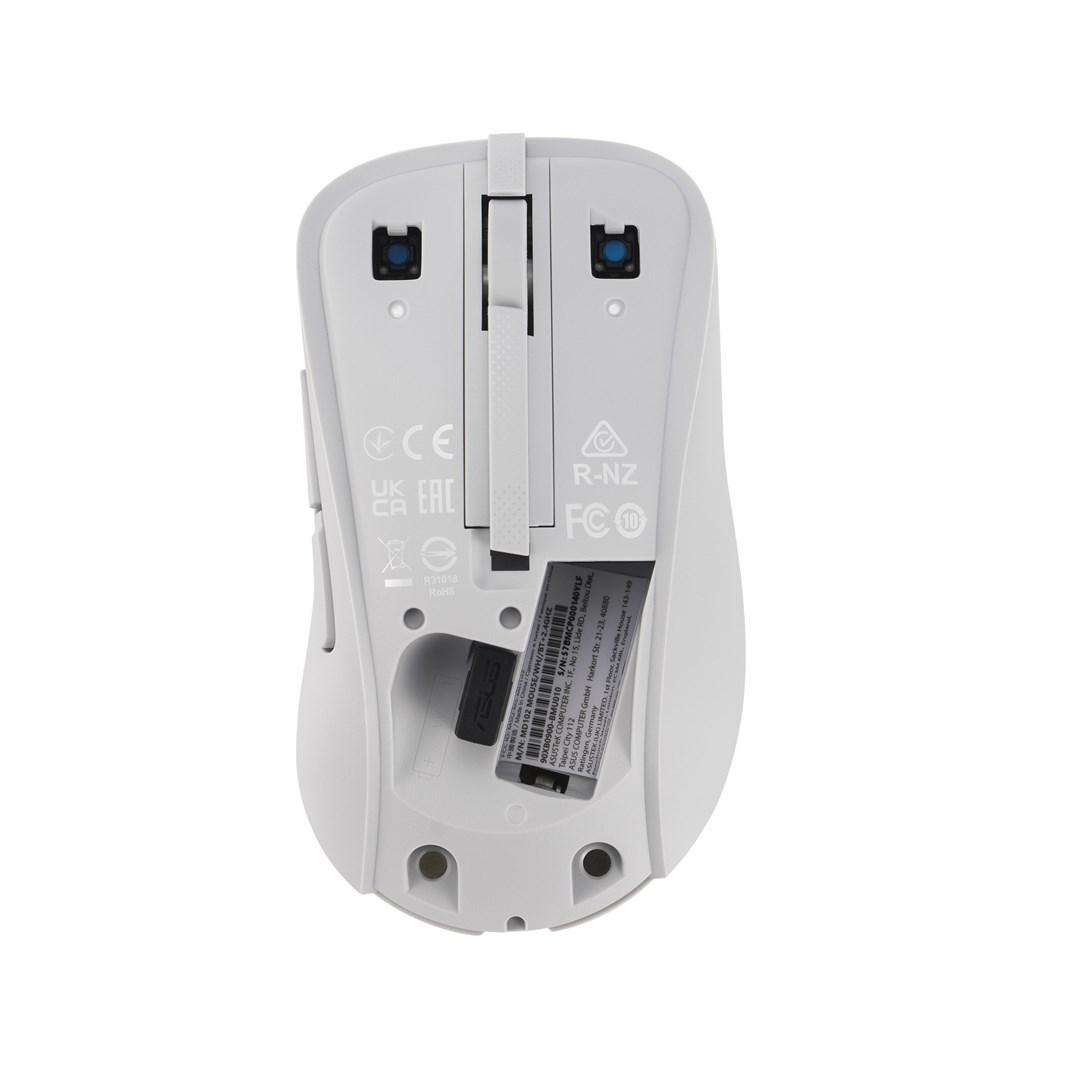ASUS MD102 trådløs mus - højrehåndet, RF + Bluetooth, 1.600 DPI - hvid billede