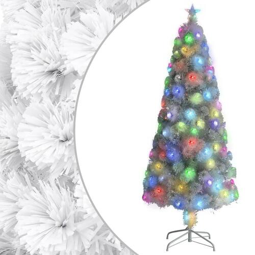 Kunstigt juletræ med LED-lys fiberoptisk 180 cm hvid