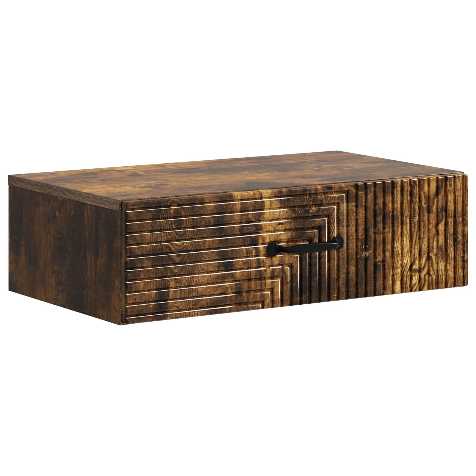 Væghængt sideskab i røget eg - 59 × 34,5 × 17 cm, konstrueret træ