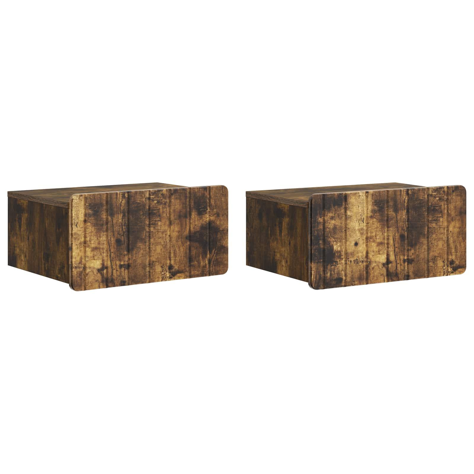 Væghængt Natbord med skuffe 2 stk Røget eg 49 x 34,5 x 24 cm