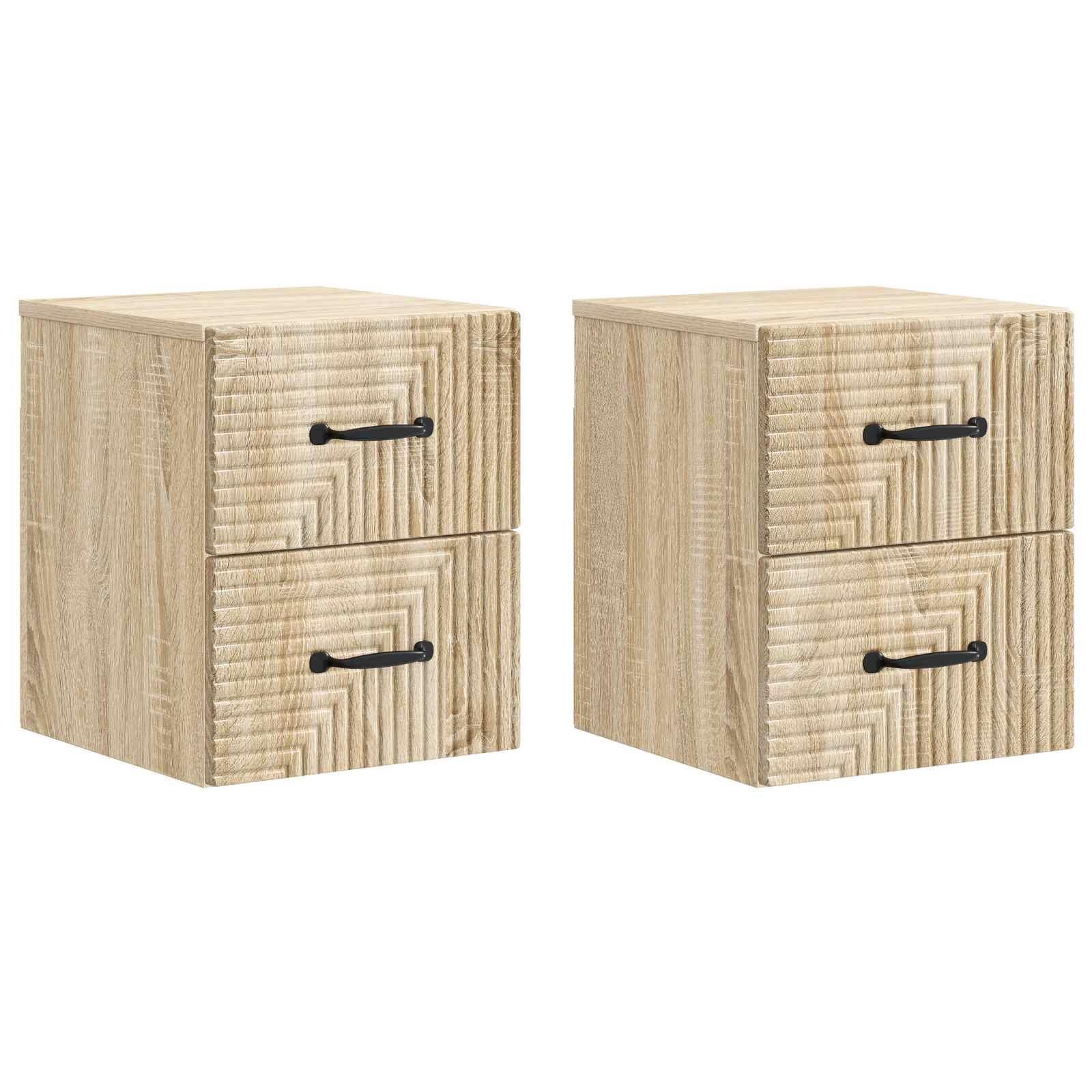 Væghængt Natbord med skuffe 2 stk Sonoma-eg 34,5 x 33 x 40 cm