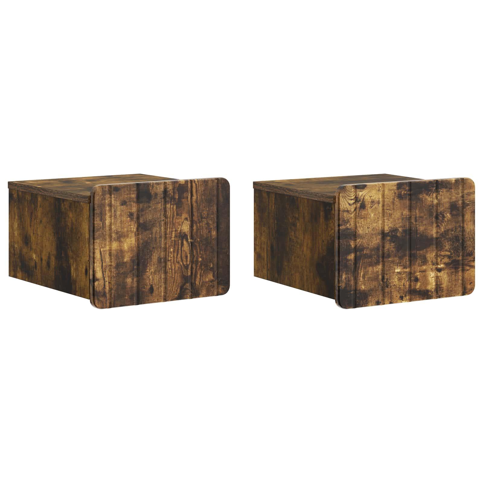 Væghængt Natbord med skuffe 2 stk Røget eg 33 x 34,5 x 24 cm