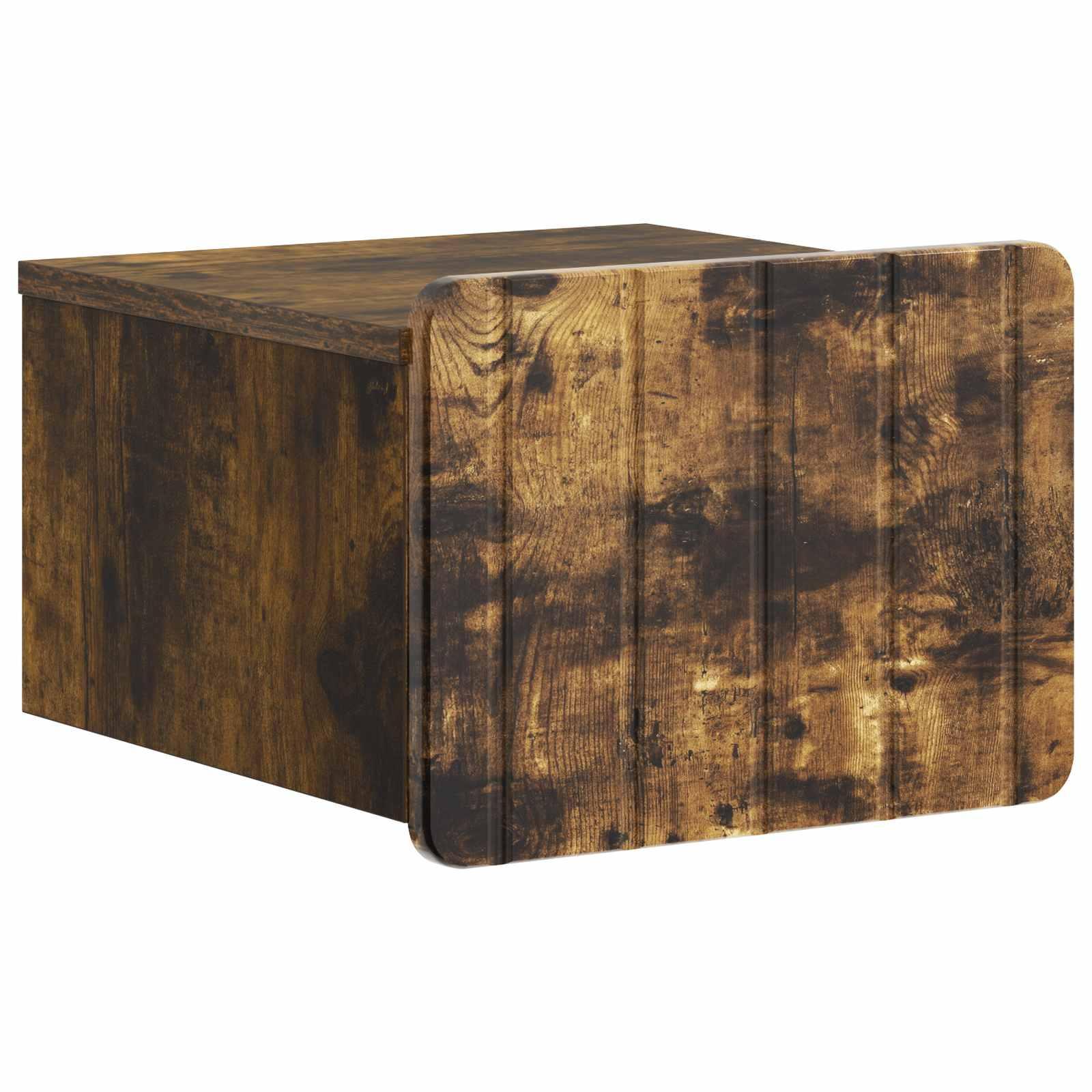 Væghængt natbord i røget eg - 33 × 34,5 × 24 cm, konstrueret træ