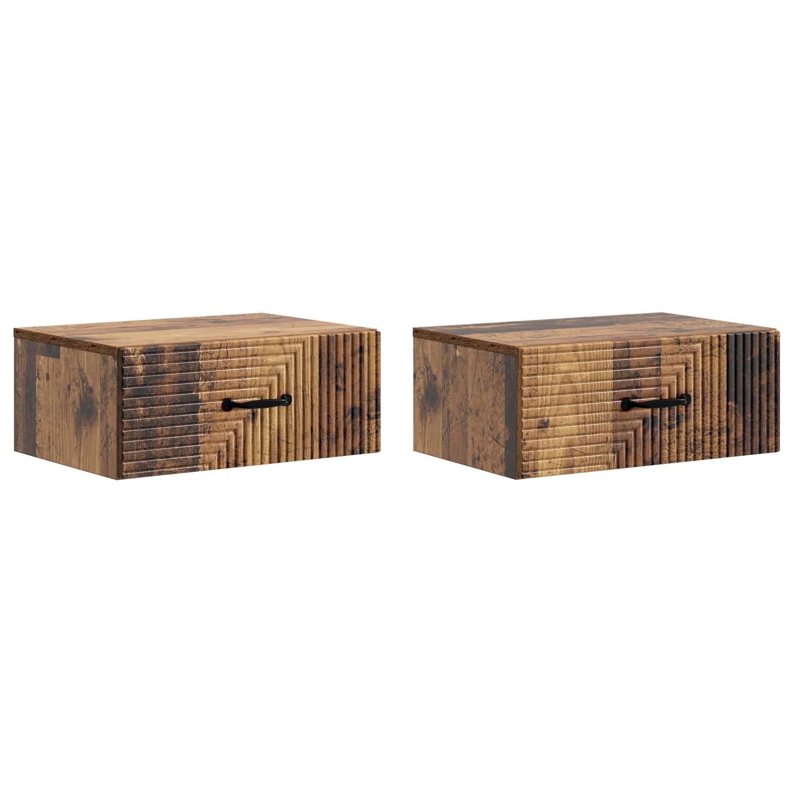 Væghængt Natbord med skuffe 2 stk Gammelt tr�� 49 x 34,5 x 20 cm