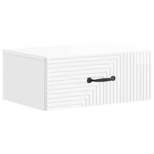 Væghængt Natbord med skuffe Hvid højglans 49 x 34,5 x 20 cm