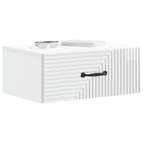 Væghængt Natbord med skuffe Hvid højglans 49 x 34,5 x 20 cm