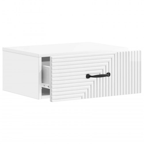 Væghængt Natbord med skuffe Hvid højglans 49 x 34,5 x 20 cm