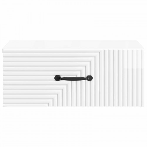 Væghængt Natbord med skuffe Hvid højglans 49 x 34,5 x 20 cm