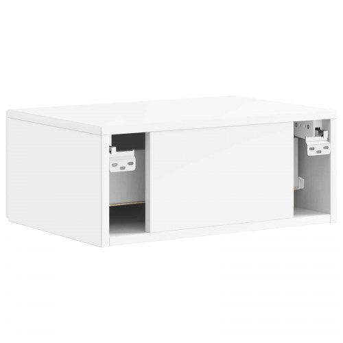Væghængt Natbord med skuffe Hvid højglans 49 x 34,5 x 20 cm